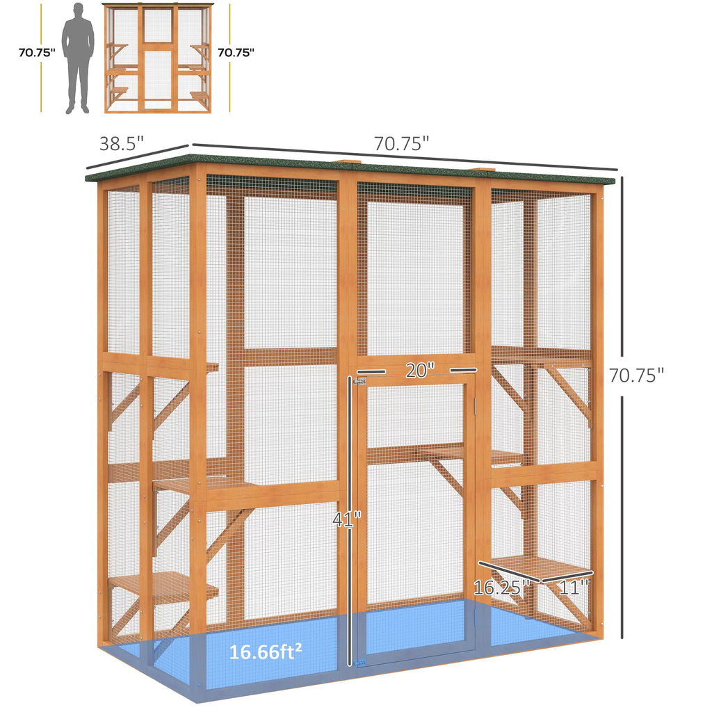 Outdoor Wooden Cat House Enclosure with 6 High Ledges Z64212