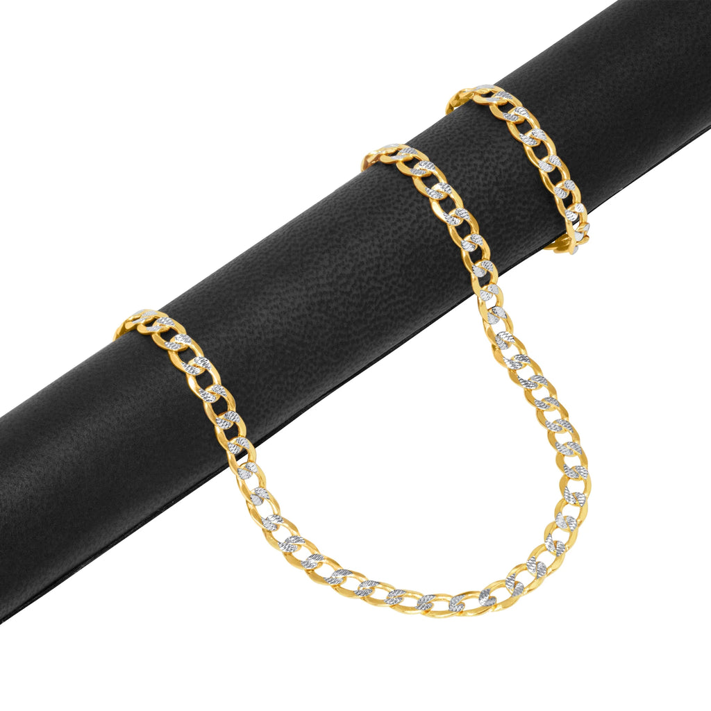 14k Yellow Gold Cuban Chain Diamond Cut Two Tone Bracelet M283686