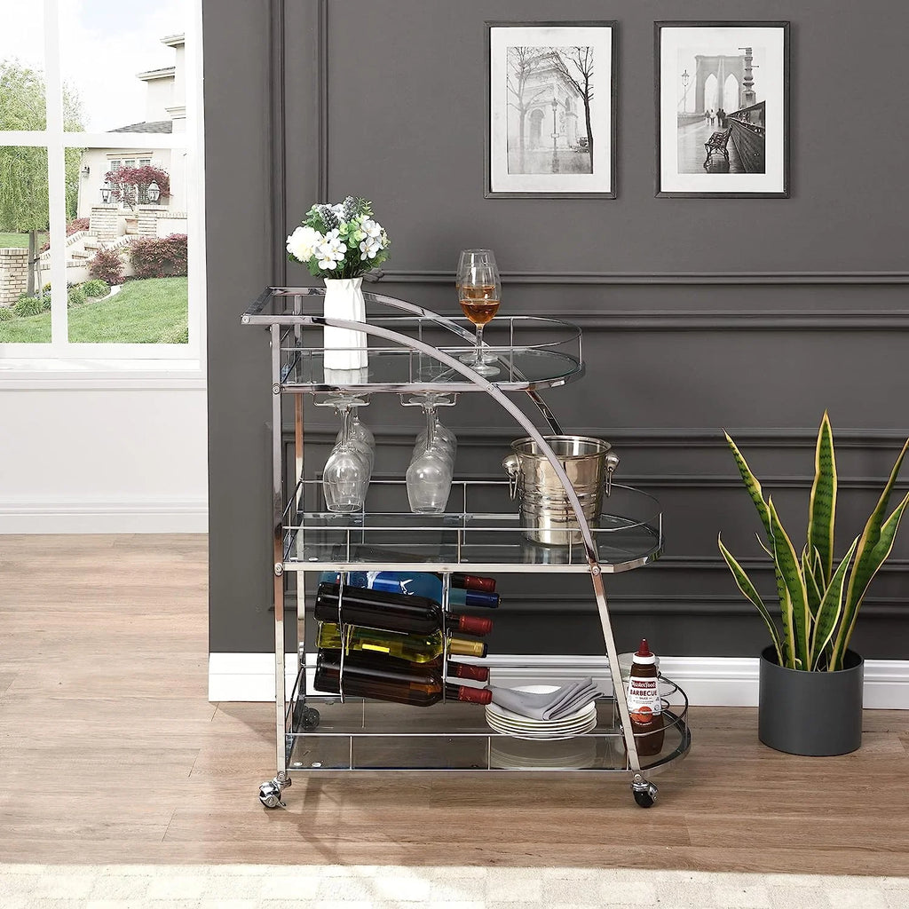 3-Tier Metal Mobile Bar Cart with Wheels & Wine Rack E839