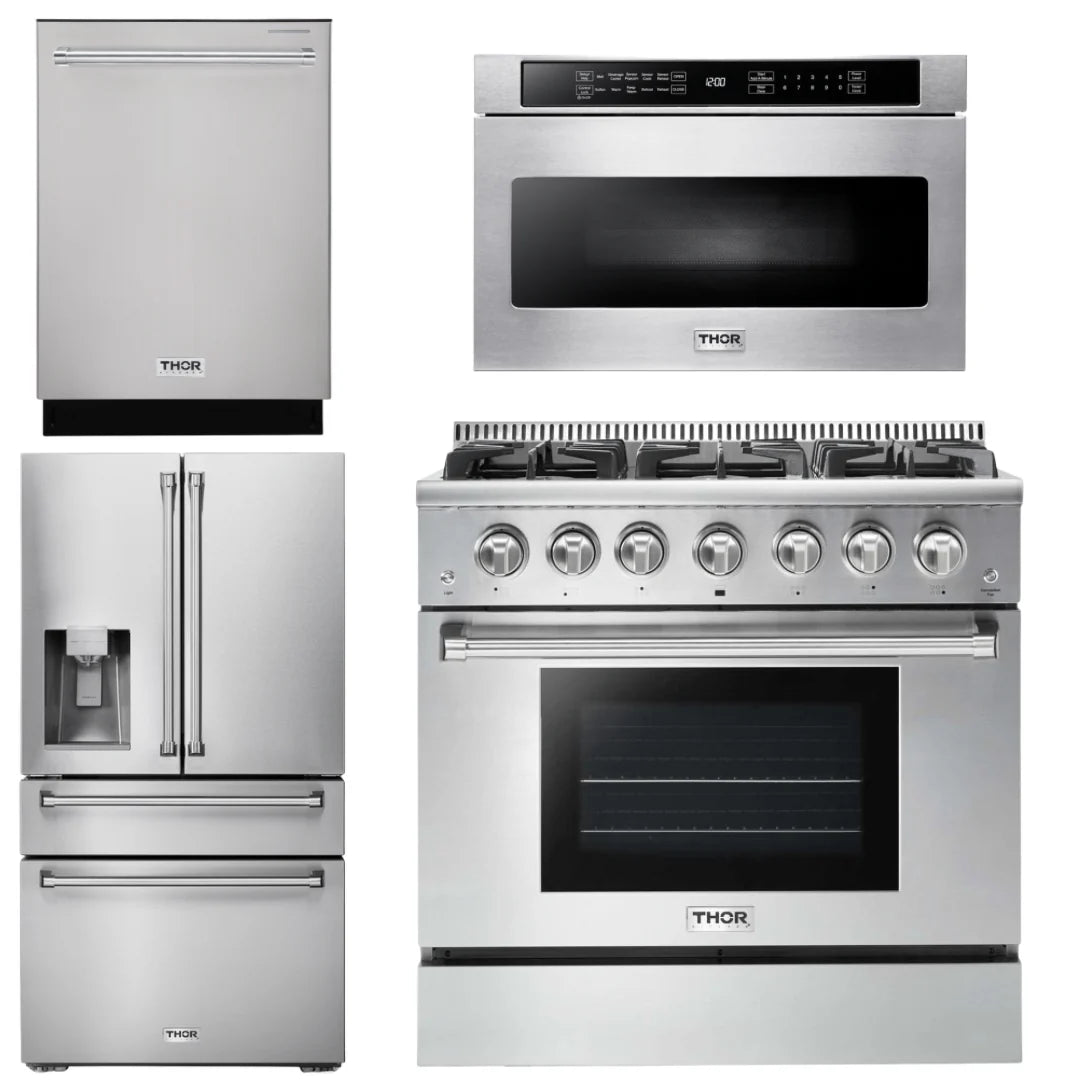 36 Propane Gas Range, Microwave, Refrigerator, Dishwasher F96538