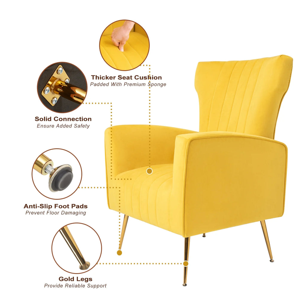 Velvet Wingback Accent Chair with Gold Legs A161