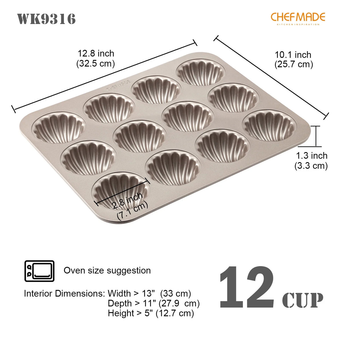 12-Cavity Non-Stick Madeleine Mold Cake Pan E19699